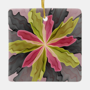 Joy, roze groene antracite Fantasy Fantasy Flower  Keramisch Ornament