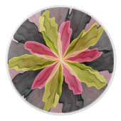 Joy, roze groene antracite Fantasy Fantasy Flower  Keramische Knop (Voorkant)
