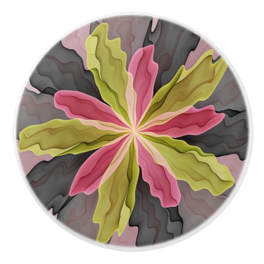 Joy, roze groene antracite Fantasy Fantasy Flower  Keramische Knop (Voorkant)