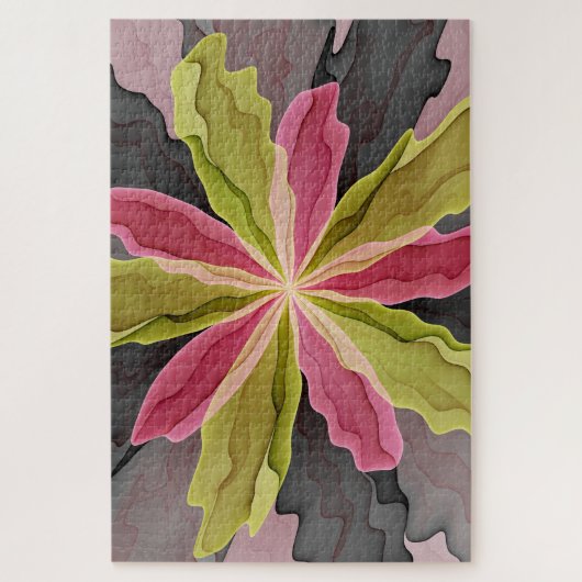 Joy, roze groene antracite Fantasy Fantasy Flower Legpuzzel (Verticaal)