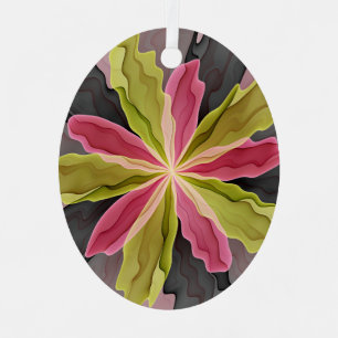Joy, roze groene antracite Fantasy Fantasy Flower Metalen Ornament