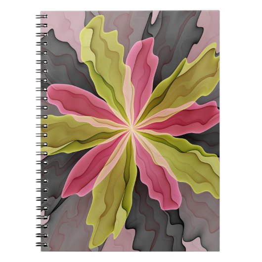 Joy, roze groene antracite Fantasy Fantasy Flower Notitieboek (Voorkant)