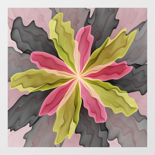 Joy, roze groene antracite Fantasy Fantasy Flower  Raamsticker (Vel)