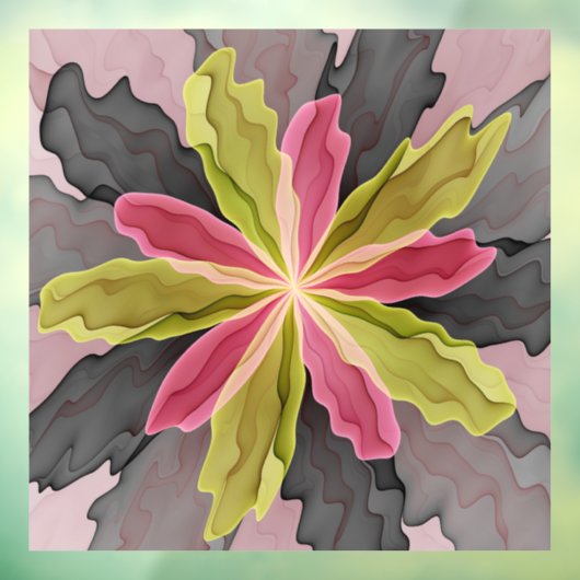 Joy, roze groene antracite Fantasy Fantasy Flower  Raamsticker (Vel 3)