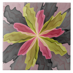 Joy, roze groene antracite Fantasy Fantasy Flower  Tegeltje