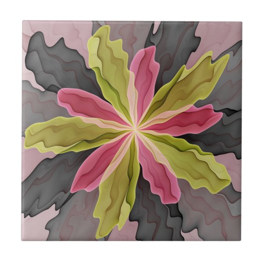 Joy, roze groene antracite Fantasy Fantasy Flower  Tegeltje (Voorkant)