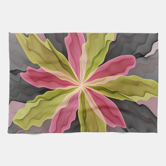 Joy, roze groene antracite Fantasy Fantasy Flower Theedoek (Horizontaal)