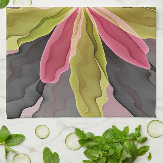 Joy, roze groene antracite Fantasy Fantasy Flower  Theedoek (Gevouwen)