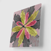 Joy, roze groene antracite Fantasy Fantasy Flower Vierkante Klok (Hoek)