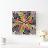 Joy, roze groene antracite Fantasy Fantasy Flower  Vierkante Klok (Huis)