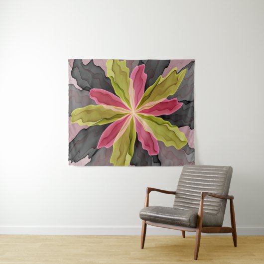 Joy, roze groene antracite Fantasy Fantasy Flower Wandkleed (In Situ (horizontaal))