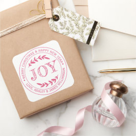 JOY Roze Kerstboodschap Cadeaubijschrift Vierkante Sticker