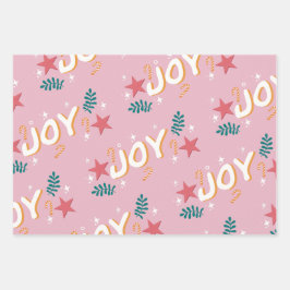 Joy roze trendy kerstsnoepkannen sterren floral inpakpapier vel
