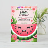 Joy roze zomer een in een meloen eerste 1e verjaar kaart (Staand voorkant)