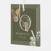 Joy rustieke bosrijke Waterverf paddenstoel kerst Glas Ornament (Voorkant links)