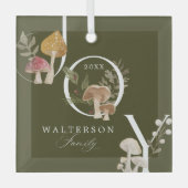 Joy rustieke bosrijke Waterverf paddenstoel kerst Glas Ornament (Voorkant)