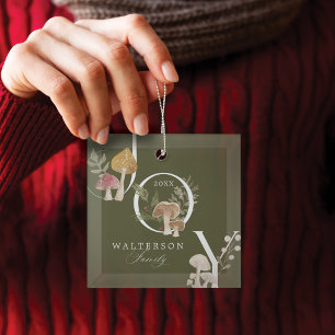 Joy rustieke bosrijke Waterverf paddenstoel kerst Glas Ornament