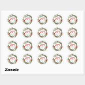 Joy Rustieke Typografie Naam Kerstkrans Rood Ronde Sticker (Vel)