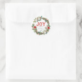 Joy Rustieke Typografie Naam Kerstkrans Rood Ronde Sticker (Tas)