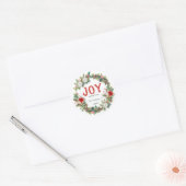 Joy Rustieke Typografie Naam Kerstkrans Rood Ronde Sticker (Envelop)