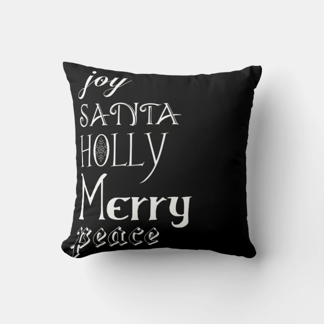 Joy Santa Black Kerstwoorden Pillow Kussen (Voorkant)