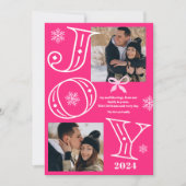 Joy script 2 foto's sneeuwvlokken neon roze Kerstm Feestdagenkaart (Voorkant)
