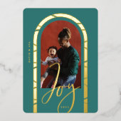 Joy Script Elegant Arch Photo Family Lijst Folie Feestdagenkaart (Voorkant)