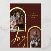 Joy Script Elegant Photo Family Modern Arches Foli Folie Feestdagenkaart (Voorkant)