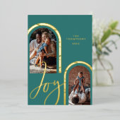Joy Script Elegant Photo Family Modern Arts Folie Feestdagenkaart (Staand Voorkant)