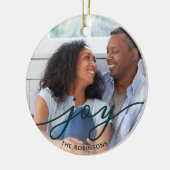 Joy Script | Familienaam Dubbele foto Keramisch Ornament (Links)