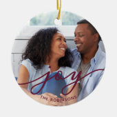 Joy Script | Familienaam Dubbele foto Keramisch Ornament (Voorkant)