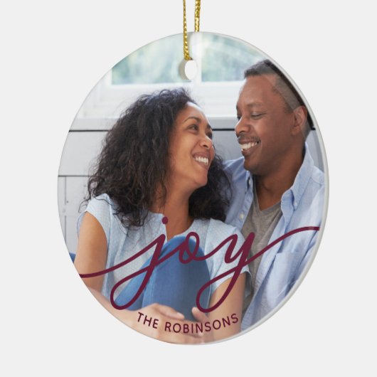 Joy Script | Familienaam Dubbele foto Keramisch Ornament (Links)