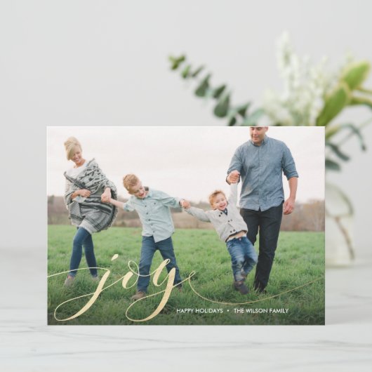 Joy Script Faux Folie kerstfeestdag Kaart (Staand voorkant)