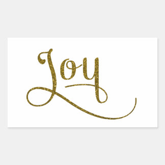 Joy Script Gold Glitter Rechthoekige Sticker