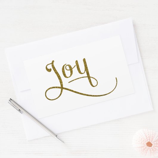 Joy Script Gold Glitter Rechthoekige Sticker (Envelop)