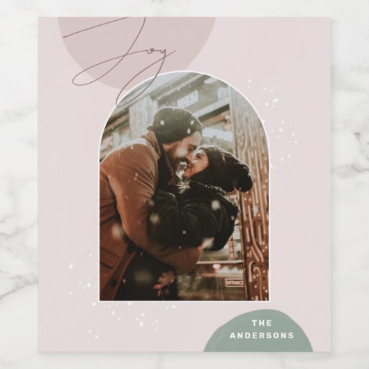 Joy Script Holiday | Moderne familie kerstfoto Wijn Etiket (Enkel label)