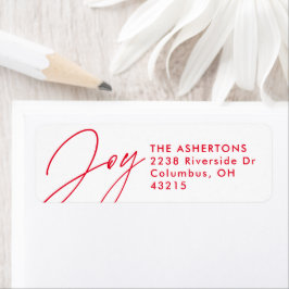 Joy script red kerstvakantie return address La Etiket