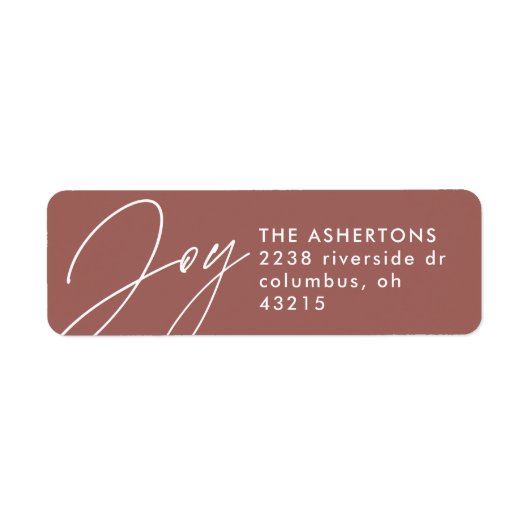 Joy script roos kerstvakantieadres etiket (Voorkant)