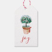 Joy Script Waterverf kerst Potentieel Topiary Cadeaulabel (Voorkant)