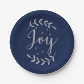 JOY Silver Blue Botanical Leaf Modern Holiday Papieren Bordje (Voorkant)