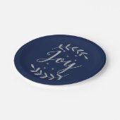 JOY Silver Blue Botanical Leaf Modern Holiday Papieren Bordje (Gekanteld)