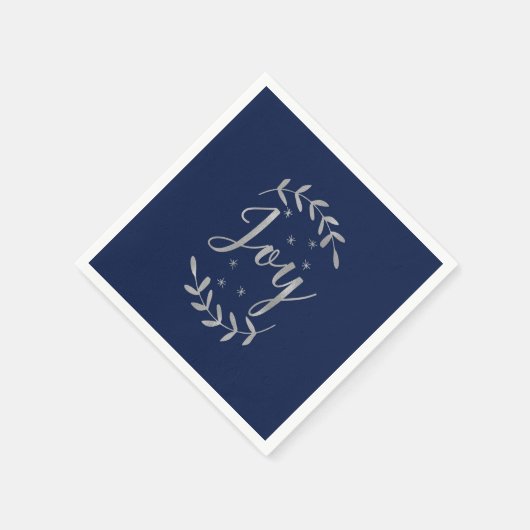 JOY Silver Blue Botanical Leaf Modern Holiday Servet (Hoek)