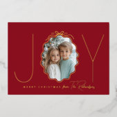 Joy Simple Bow Red Wavy Foto Folie Feestdagenkaart (Voorkant)