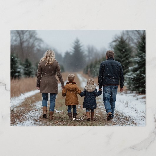 Joy Simple Bow Red Wavy Foto Folie Feestdagenkaart (Achterkant)