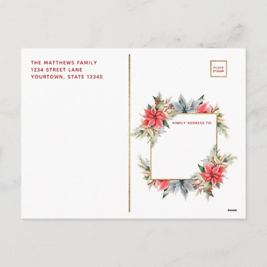 Joy Simple Farmhouse Poinsettia Wreath and Photo Feestdagenkaart (Achterkant)