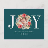 Joy Simple Farmhouse Poinsettia Wreath and Photo Feestdagenkaart (Voorkant)