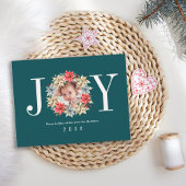Joy Simple Farmhouse Poinsettia Wreath and Photo Feestdagenkaart