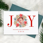 Joy Simple Farmhouse Poinsettia Wreath and Photo Feestdagenkaart
