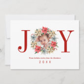 Joy Simple Farmhouse Poinsettia Wreath and Photo Feestdagenkaart (Voorkant)