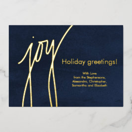 Joy Simple Modern Gold Script Holiday Card Folie Feestdagenkaart